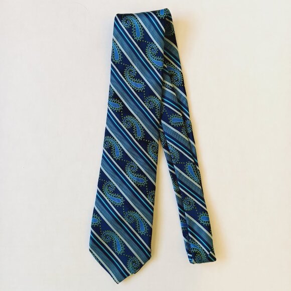 Ted Baker London Men's Blue Stripe/Paisley Silk Tie L60" W3.5" - Picture 12 of 12